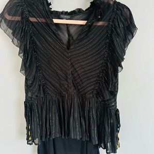 LUCKY BRAND - Black Ruffled Women's Sheer Top - M